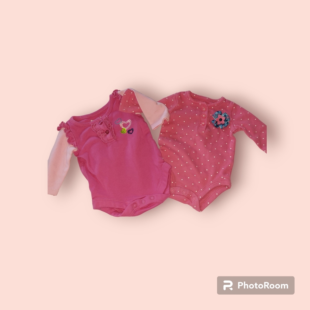 NB Set of 2 LS Pink Bodysuits, VGC